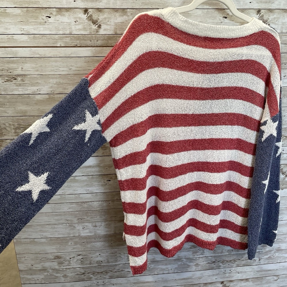 Miracle Womens S Sweater American Flag Wide Collar Long Sleeve Oversized - Picture 9 of 9